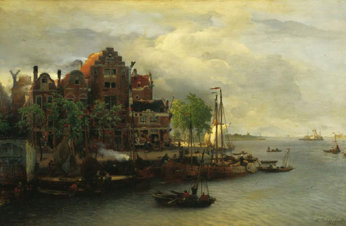 evening mood in a dutch harbour